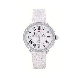 MICHELE | White Crystal 16mm Leather Watch Band